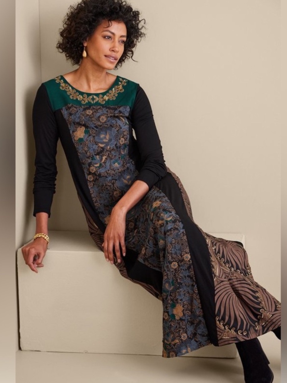 Soft Surroundings Icon Sultana Dress Medium Beaded Embroidered Dark Academia - Picture 14 of 15